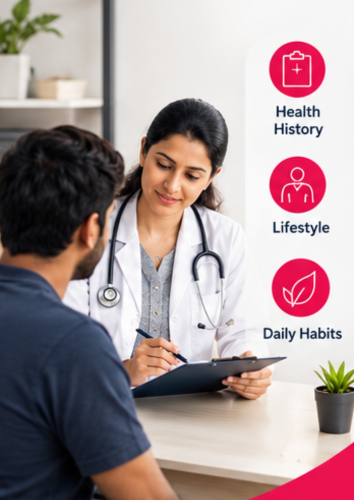 Ayurvedic doctor assessing health history for premature ejaculation